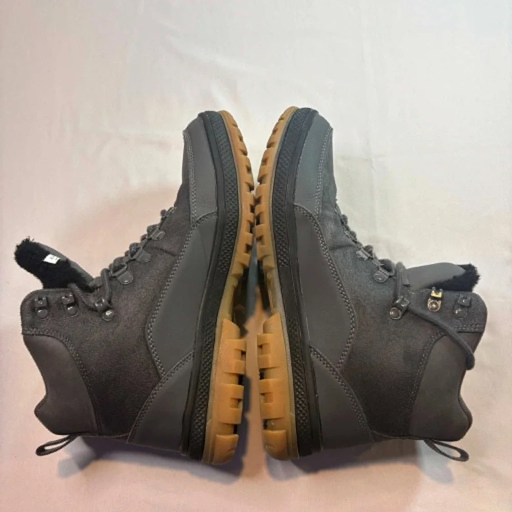 Waterproof Winter Hiking Boots Gray Suede Faux Fur Lined Gum Sole Comfort 41 men